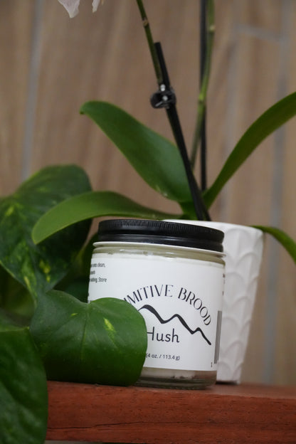Primitive Brood, Hush Lavender and Chamomile Whipped Tallow Balm. 100% grass-fed Beef Tallow, coconut oil, vitamin E, pure essential oils.